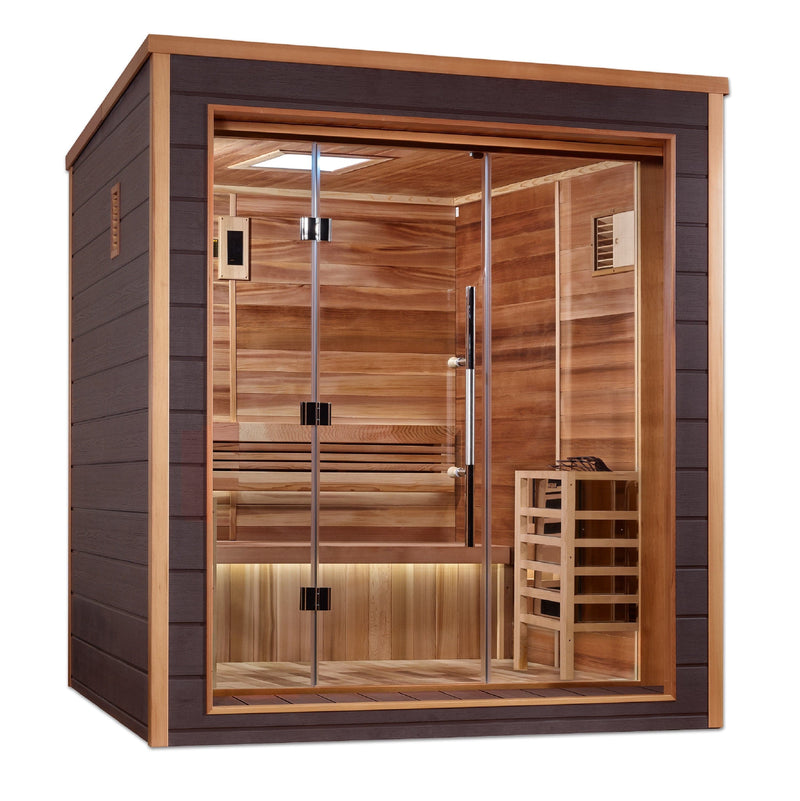 Golden Designs Drammen 3 Person Outdoor-Indoor Traditional Sauna - Canadian Red Cedar Interior - GDI-8203-01