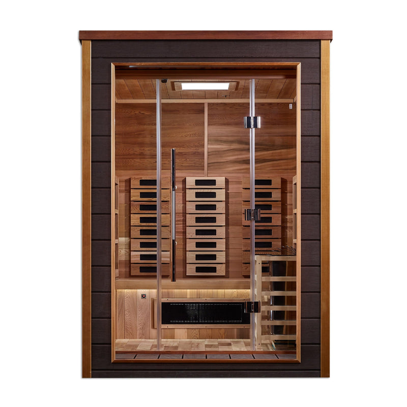 Golden Designs Nora 2 Person Outdoor-Indoor PureTech™ Hybrid Full Spectrum Sauna - Canadian Red Cedar Interior GDI-8222-01