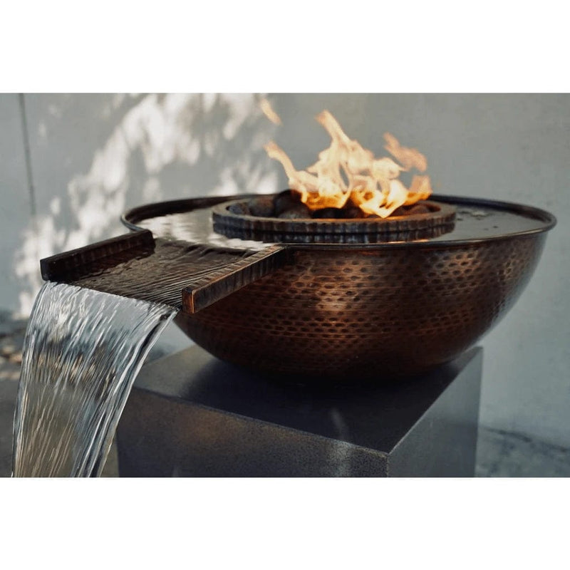 The Outdoor Plus OPT-RCPRFWGS Sedona Hammered Copper Round Fire and Water Bowl, Gravity Spill, 27-Inch