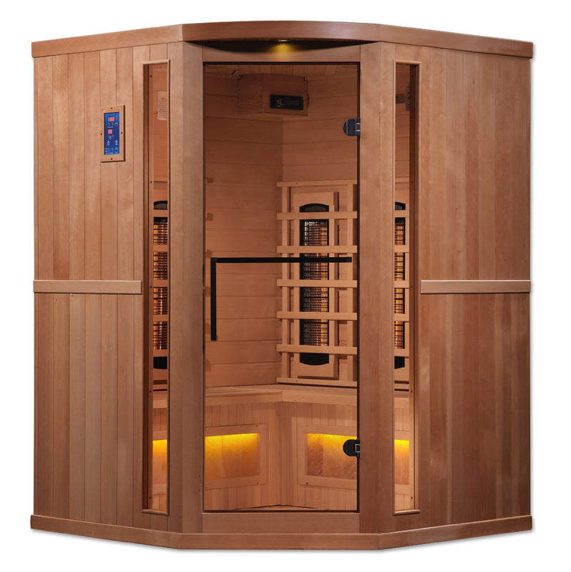 Golden Designs 3-Person Corner Full Spectrum PureTech™ Near Zero EMF Infrared Sauna with Himalayan Salt Bar - GDI-8035-02