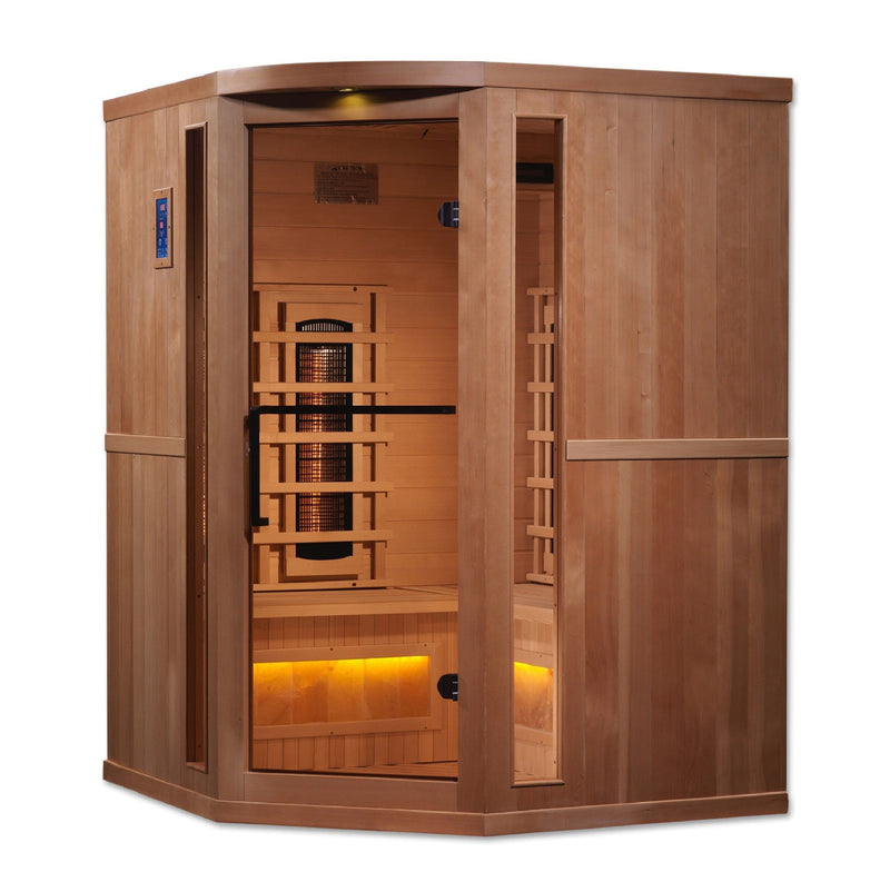 Golden Designs 3-Person Corner Full Spectrum PureTech™ Near Zero EMF Infrared Sauna with Himalayan Salt Bar - GDI-8035-02