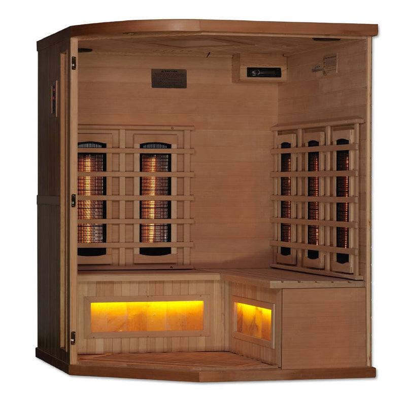 Golden Designs 3-Person Corner Full Spectrum PureTech™ Near Zero EMF Infrared Sauna with Himalayan Salt Bar - GDI-8035-02