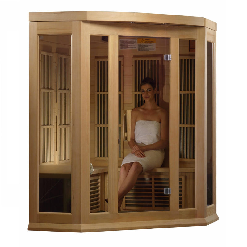 Maxxus 3-Person Corner Low EMF (Under 8MG) FAR Infrared Sauna (Canadian Hemlock) - MX-K356-01