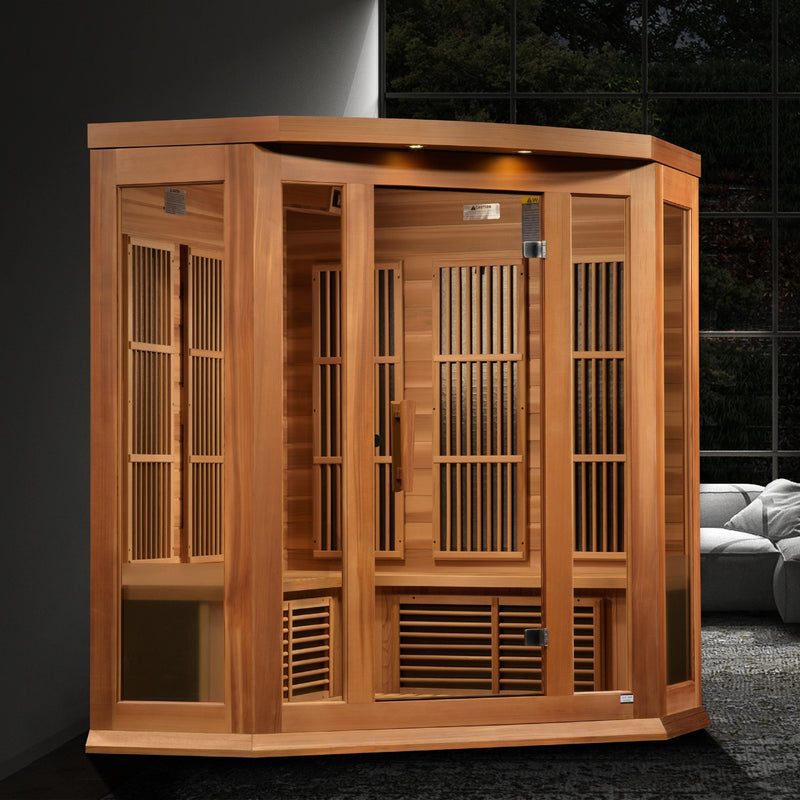 Maxxus 3-Person Corner Near Zero EMF (Under 2MG) FAR Infrared Sauna (Red Cedar) - MX-K356-01-ZF CED