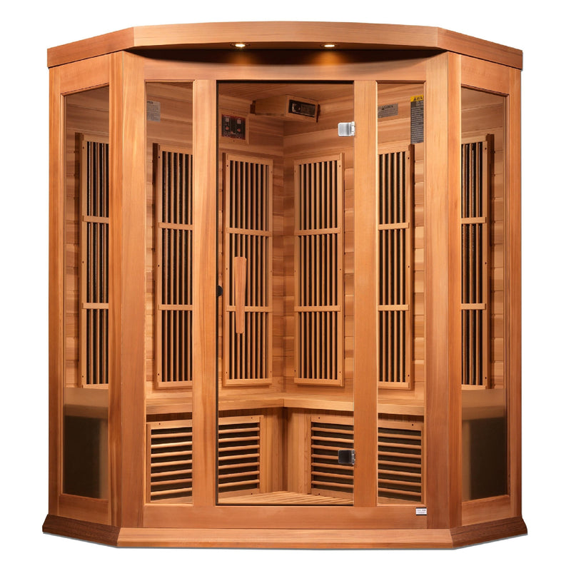 Maxxus 3-Person Corner Near Zero EMF (Under 2MG) FAR Infrared Sauna (Red Cedar) - MX-K356-01-ZF CED