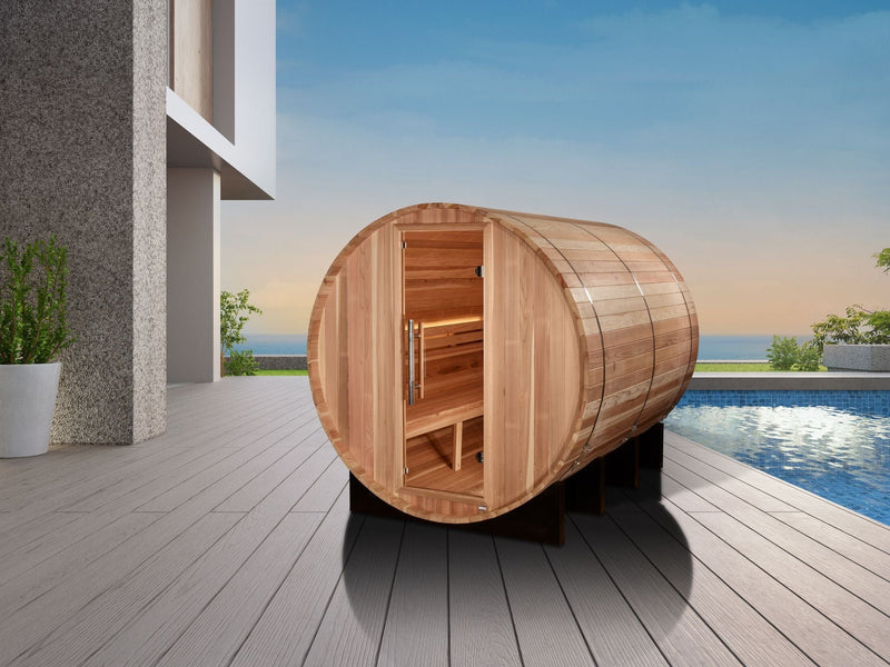 Golden Designs "Klosters" 6 Person Barrel Traditional Sauna - Pacific Cedar -  GDI-B006-01