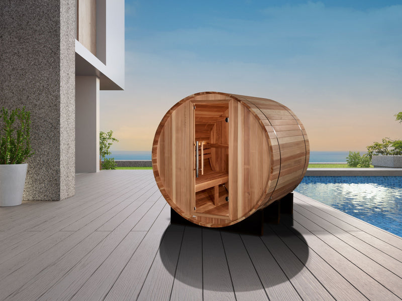 Golden Designs "St. Moritz" 2 Person Barrel Traditional Sauna - Pacific Cedar - GDI-B002-01