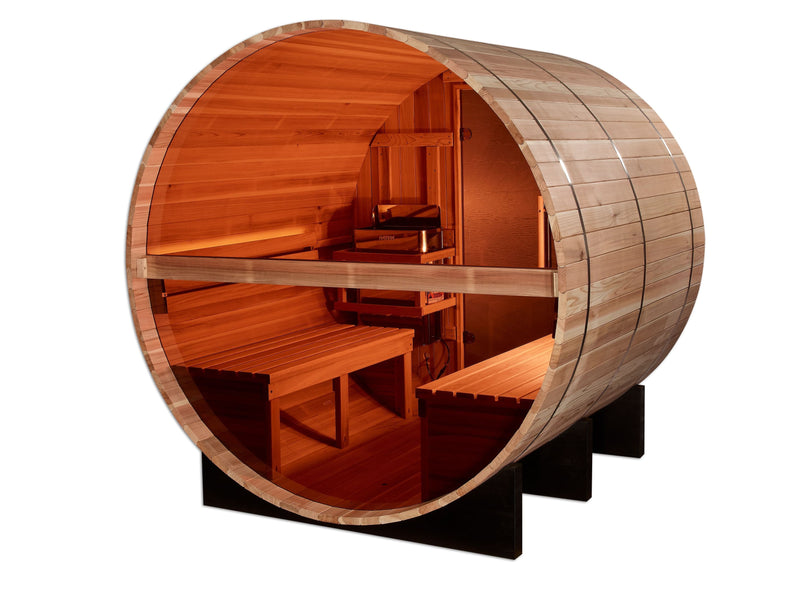 Golden Designs "Zurich" 4 Person Barrel with Bronze Privacy View - Traditional Sauna - Pacific Cedar