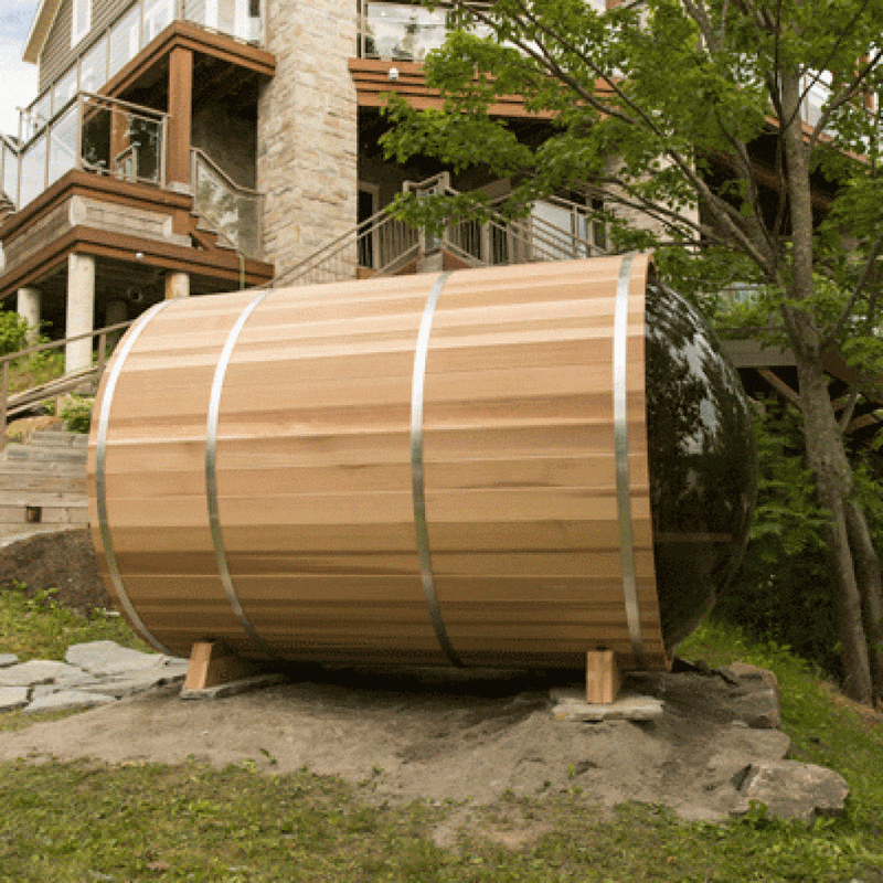 Dundalk Leisurecraft - 7x6 (up to 4 people) Panoramic View Cedar Barrel Saunas - Changeroom, No Porch