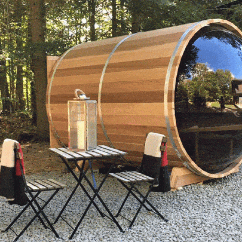 Dundalk Leisurecraft - 7x6 (up to 4 people) Panoramic View Cedar Barrel Saunas - Changeroom, No Porch