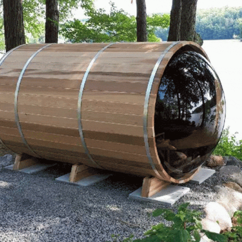 Dundalk Leisurecraft - 7x6 (up to 4 people) Panoramic View Cedar Barrel Saunas - Changeroom, No Porch